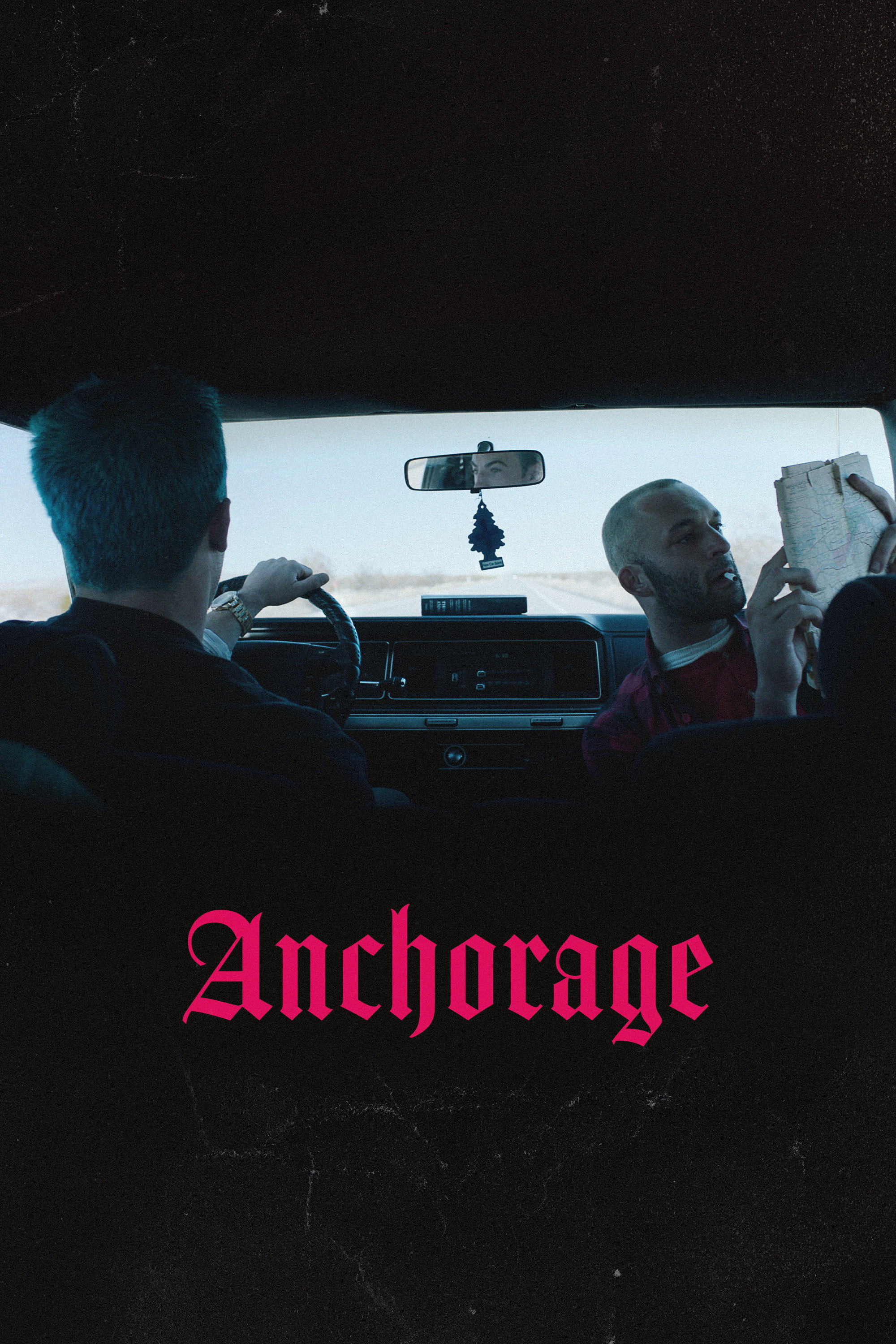 Anchorage key art — two brothers driving through the California desert
